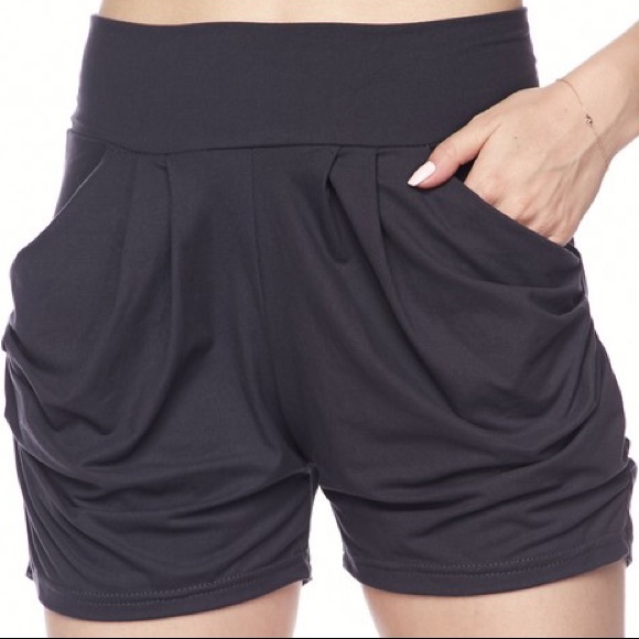 Black Only! High Waisted Wide Band Harem Shorts - Picture 6 of 16